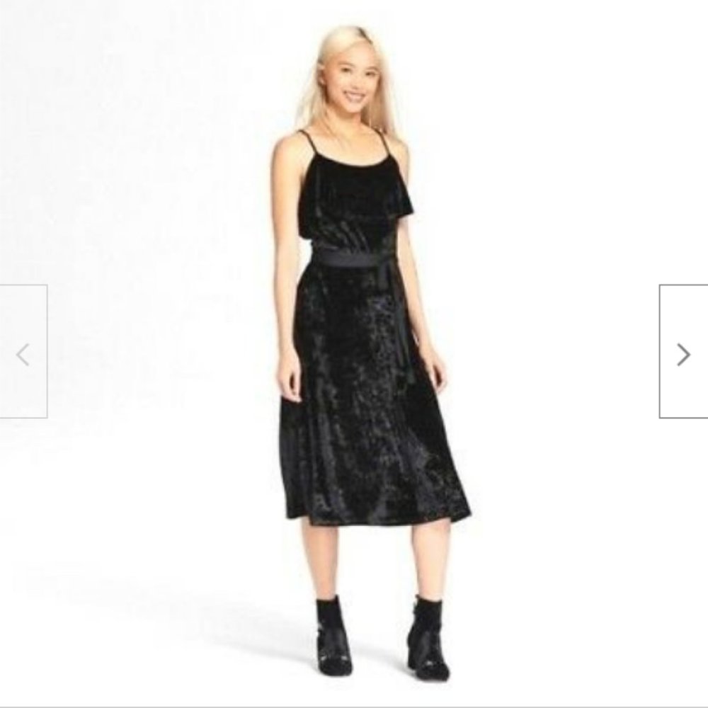 Who What Wear Black Velvet Midi Dress Size S